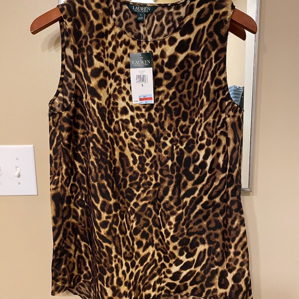 NWT Lauren Animal Print Split Back Top - S